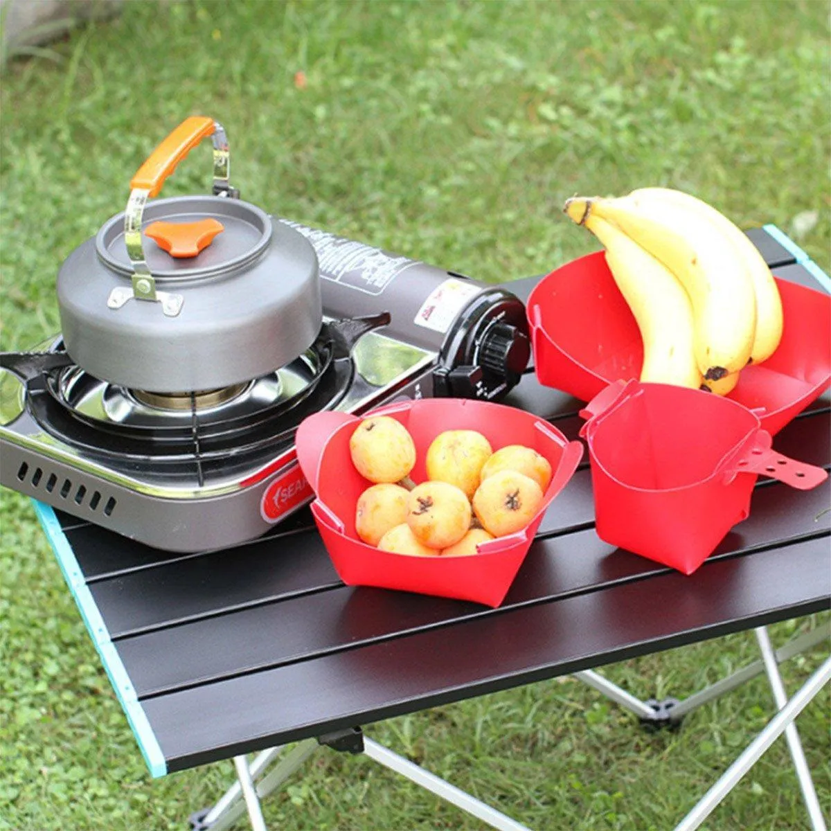 Portable Black Folding Table for Camping Trip BBQ Outdoor Picnic Stall Table