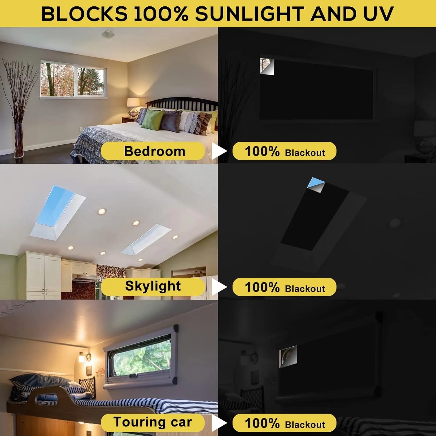 Portable Blackout Shades (118" x 57") 100% Blackout Material Temporary Blackout Blinds/Curtains for Baby Nursery, Bedroom, Window, Dorm Room, Office or Travel Use