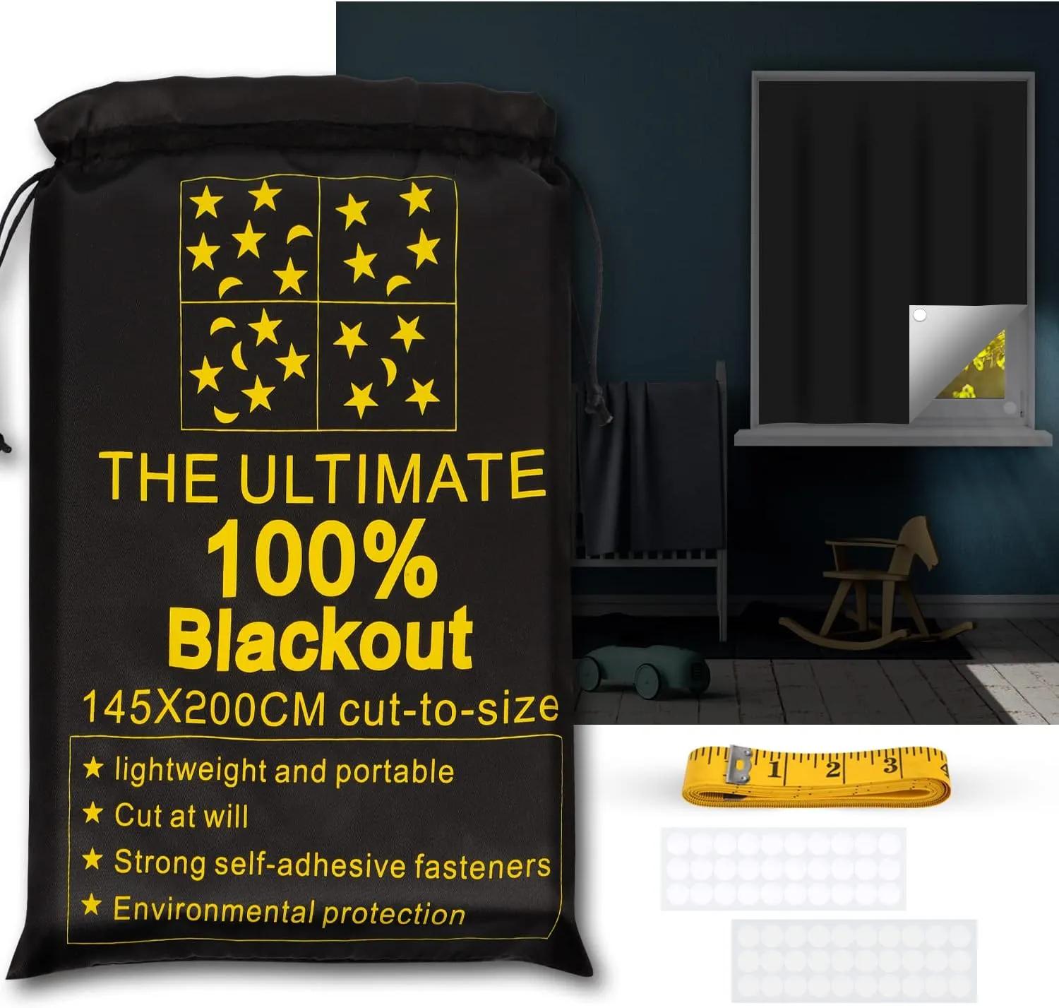 Portable Blackout Shades (79" x 57") Window Curtains, 100% Blackout Material Temporary Blinds for Baby Nursery, Bedroom, Dorm Room, Office or Travel Use