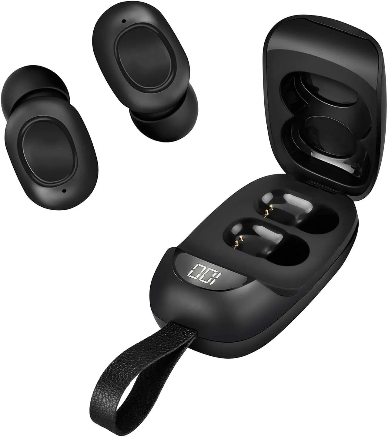 Portable Bluetooth Earbuds Compatible with Meizu 20 Noise Cancelling LED Display, Mic 8D Bass IPX4 Waterproof/Sweatproof with PowerBank for 24h Use (Black)