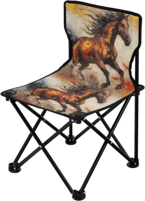 Portable Camping Folding Chairs Foldable Chair Small Horse Painting 3 Lightweight Backpacking Outdoor Outside Fishing