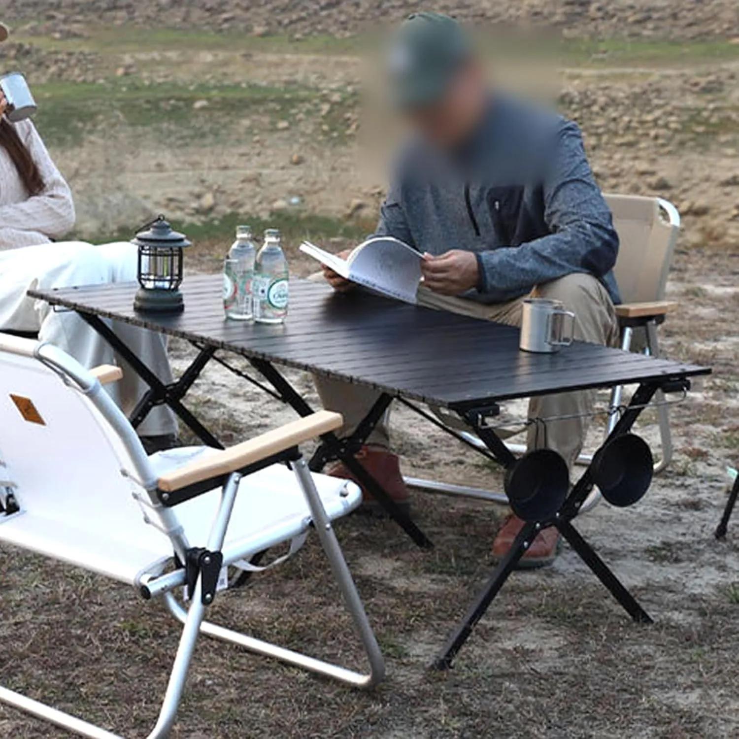Portable Camping Fur Set of 5, Folding Camping Table with 4 airs, Aluminum Picnic Table Lawn Foldable air with Storage Bags, for Bea,Fishing,Hiking,BBQ