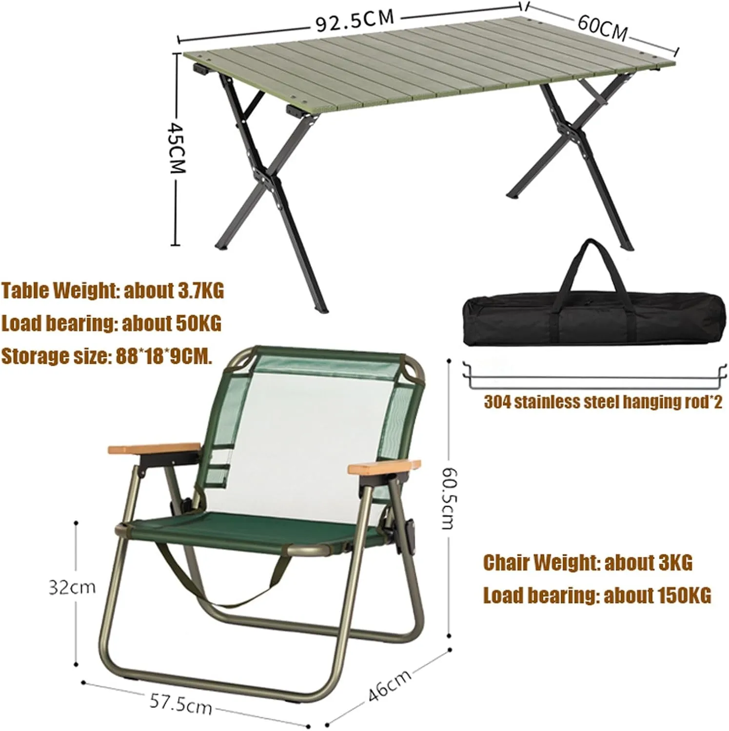 Portable Camping Fur Set of 5, Folding Camping Table with 4 airs, Aluminum Picnic Table Lawn Foldable air with Storage Bags, for Bea,Fishing,Hiking,BBQ