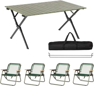 Portable Camping Fur Set of 5, Folding Camping Table with 4 airs, Aluminum Picnic Table Lawn Foldable air with Storage Bags, for Bea,Fishing,Hiking,BBQ