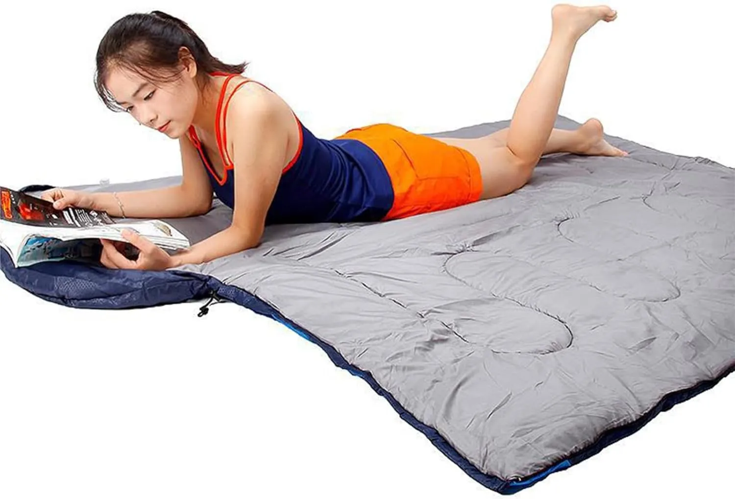 Portable Camping Sleeping Bag, 4 Seasons Cold Warm Weather Waterproof Lightweight with Compression Bag Camping Gear(Navy,0.7kg)