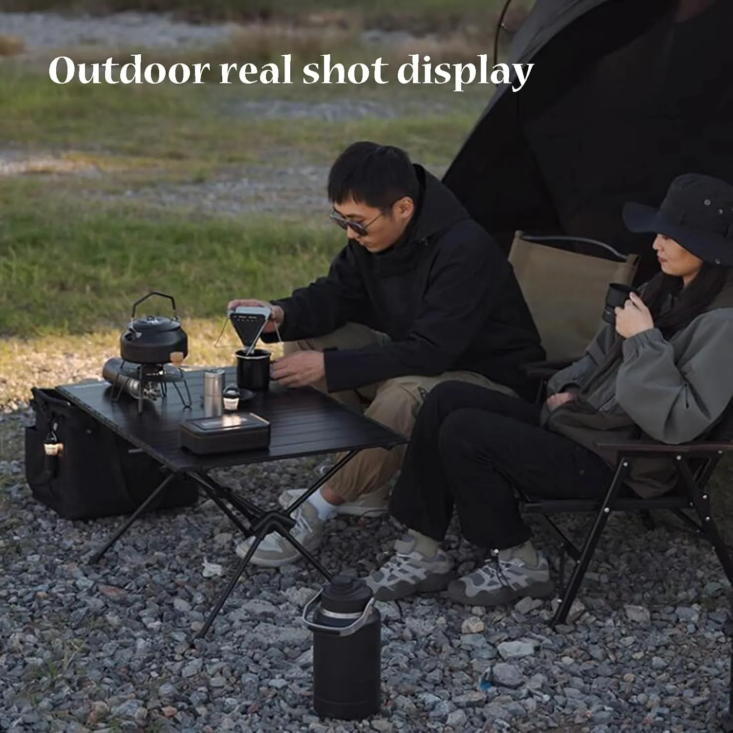 Portable Camping Table Aluminum Roll-Up Picnic Table Small Folding Camping Table Compact Structure Design with Storage Bag
