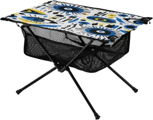 Portable Camping Table Foldable with Mesh Storage Lightweight Compact Camp Tent Side Table for Outside,Camping,Hiking,Tailgating,Blue Eye