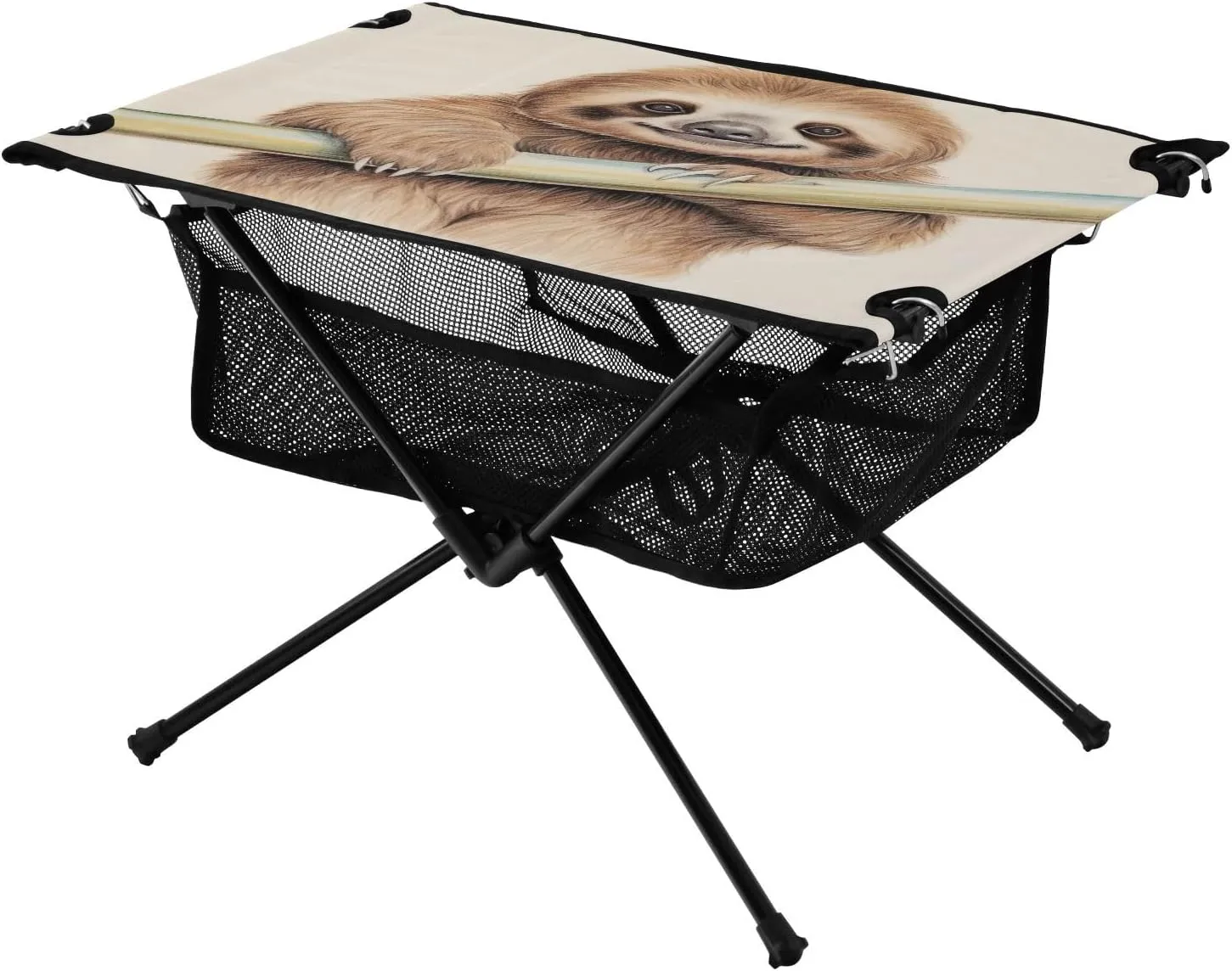 Portable Camping Table Foldable with Mesh Storage Lightweight Compact Camp Tent Side Table for Outside,Camping,Hiking,Tailgating,Sloth