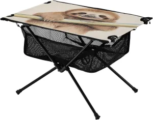 Portable Camping Table Foldable with Mesh Storage Lightweight Compact Camp Tent Side Table for Outside,Camping,Hiking,Tailgating,Sloth