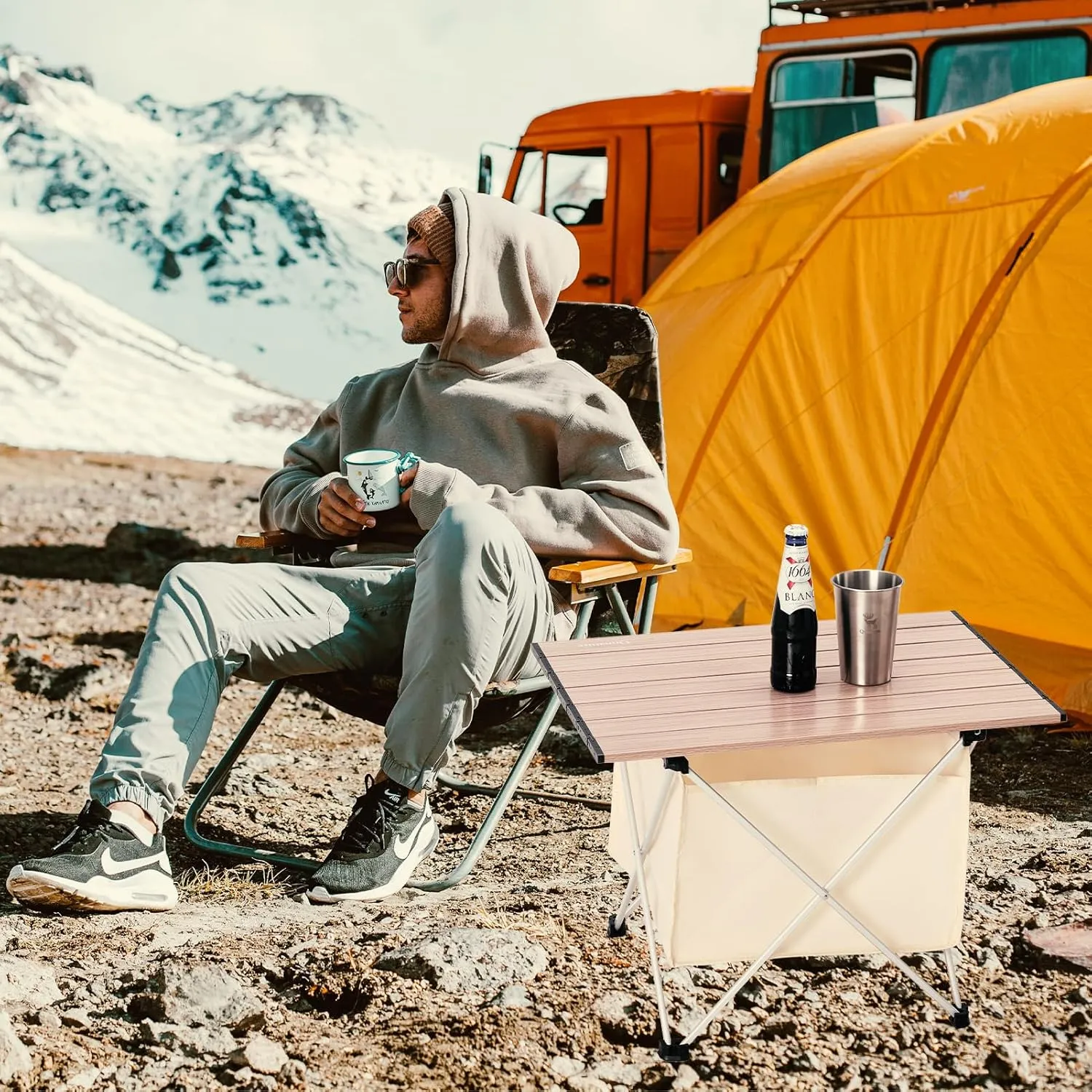 Portable Camping Table Folding Beach Table Ultralight Aluminum Camp Table with Storage Bag for Beach Hiking Backpacking Fishing Picnic Medium Size