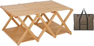 Portable Camping Table for Outdoor Picnic and Hiking - Wood Folding Table with Layers Shelf System and Carrying Bag - weight and