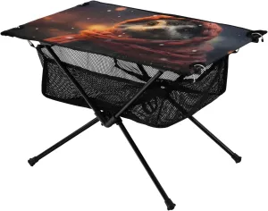Portable Camping Table Raccoon with Red Scarf Outdoor Foldable Camp Tables for Outside, Camping, Hiking, Tailgating
