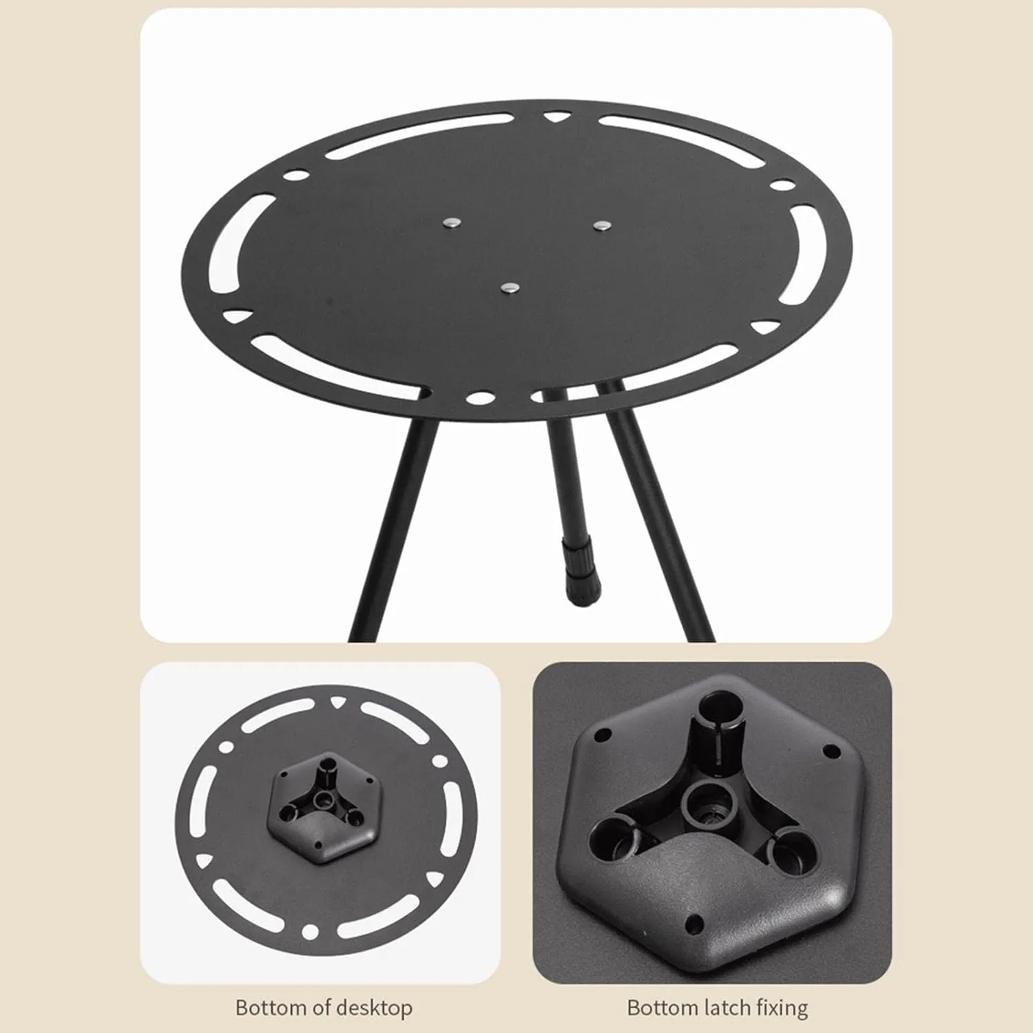 Portable Camping Table, Round Aluminum Picnic Table, Easy to Install, Height Adjustable, with Storage Bag, Camping Table for Beach, Hiking, Camping./Ferrous/Hollow Aluminum Surface
