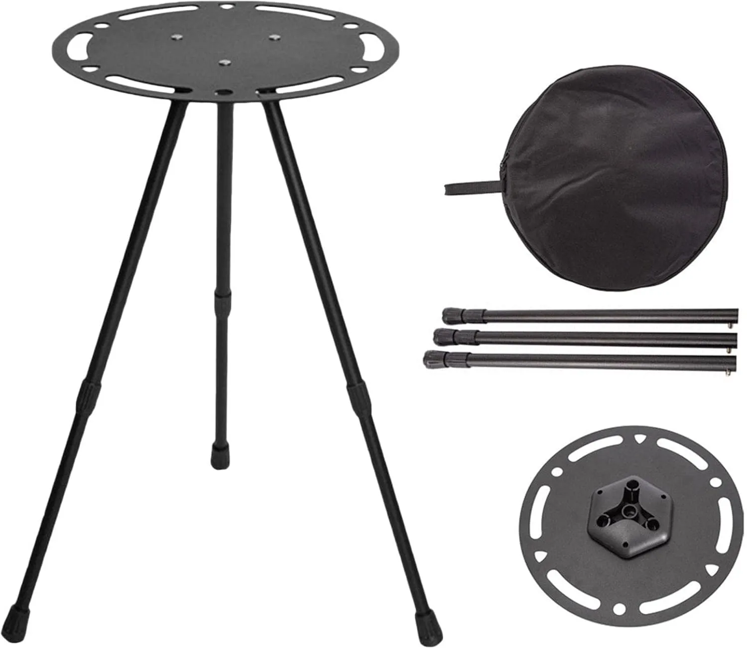 Portable Camping Table, Triangular Leg Design Aluminum Picnic Table Round, Easy Installation Height Adjustable Camp Table with Storage Bag, Lightweight Camping Tables for Beaches, Hiking, Climbin
