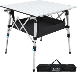 Portable Camping Table with Adjustable Legs, Lightweight Aluminum Folding Table Foldable Table for Outdoor Cooking, Picnic, Beach, Backyards, Square