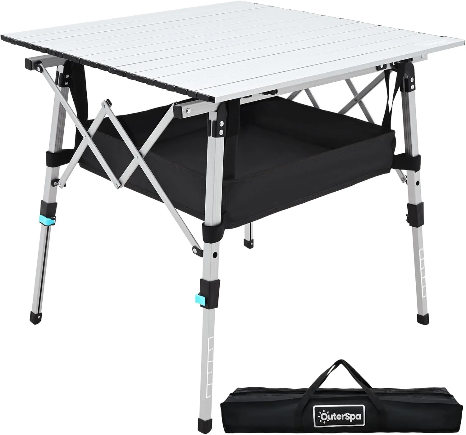 Portable Camping Table with Adjustable Legs, Lightweight Aluminum Folding Table Foldable Table for Outdoor Cooking, Picnic, Beach, Backyards, Square