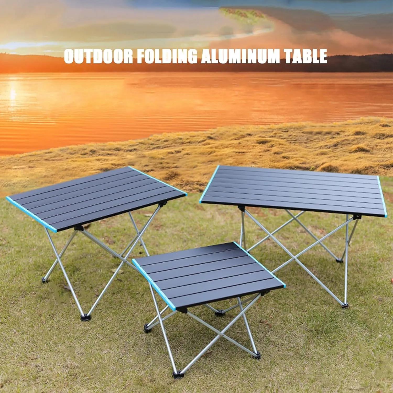 Portable Camping Table with Aluminum Table Top, Ultralight Small Folding Camping Side Table with Carry Bag, Roll Up Dining Table for BBQ, Picnic, Cooking, Beach, Hiking, Fishing