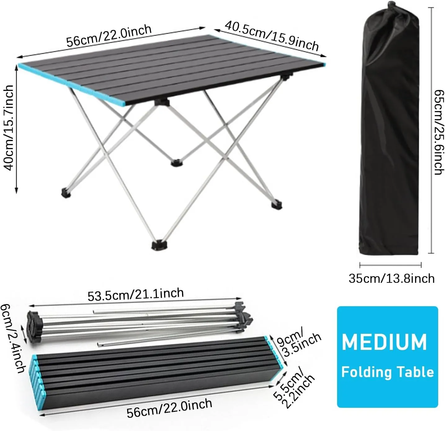 Portable Camping Table with Aluminum Table Top, Ultralight Small Folding Camping Side Table with Carry Bag, Roll Up Dining Table for BBQ, Picnic, Cooking, Beach, Hiking, Fishing