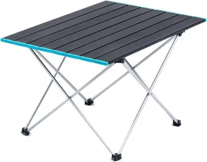 Portable Camping Table with Aluminum Table Top, Ultralight Small Folding Camping Side Table with Carry Bag, Roll Up Dining Table for BBQ, Picnic, Cooking, Beach, Hiking, Fishing