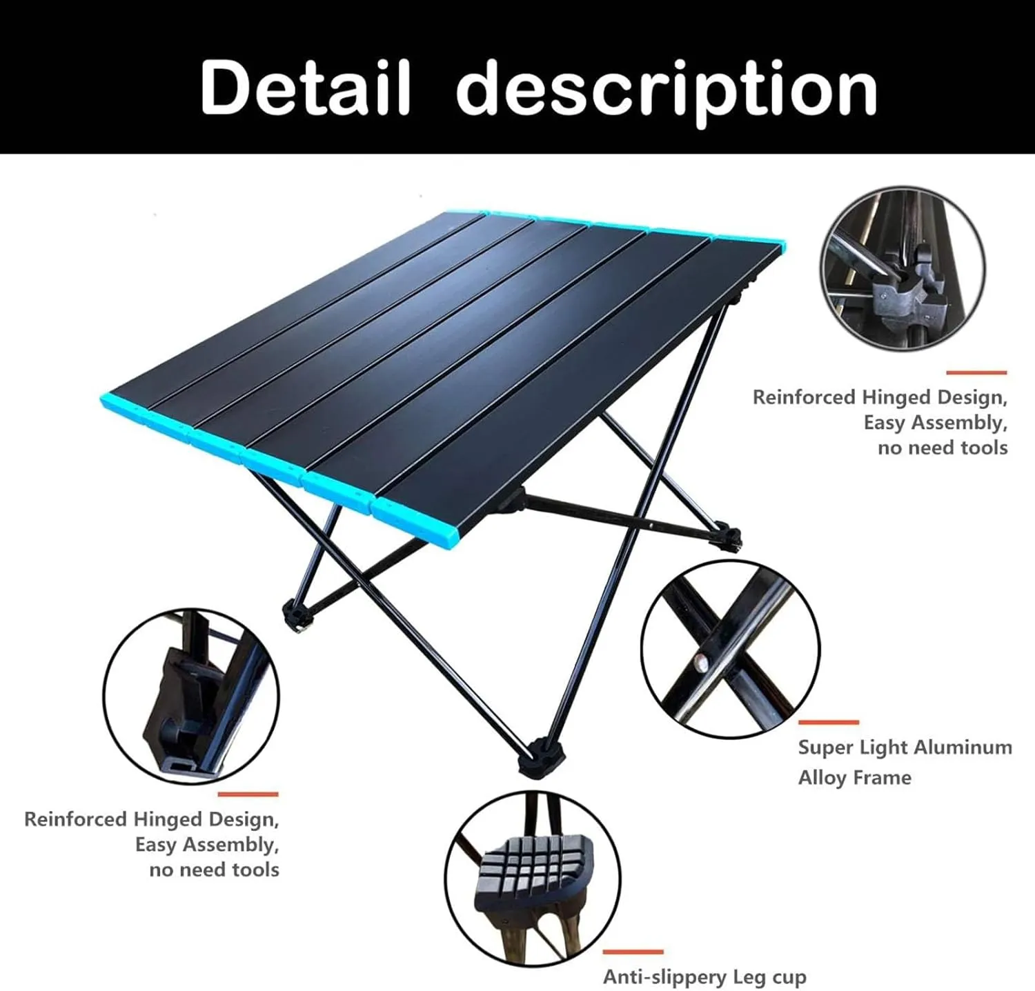 Portable Camping Table with Aluminum Table Top, Ultralight Small Folding Camping Side Table with Carry Bag, Roll Up Dining Table for BBQ, Picnic, Cooking, Beach, Hiking, Fishing