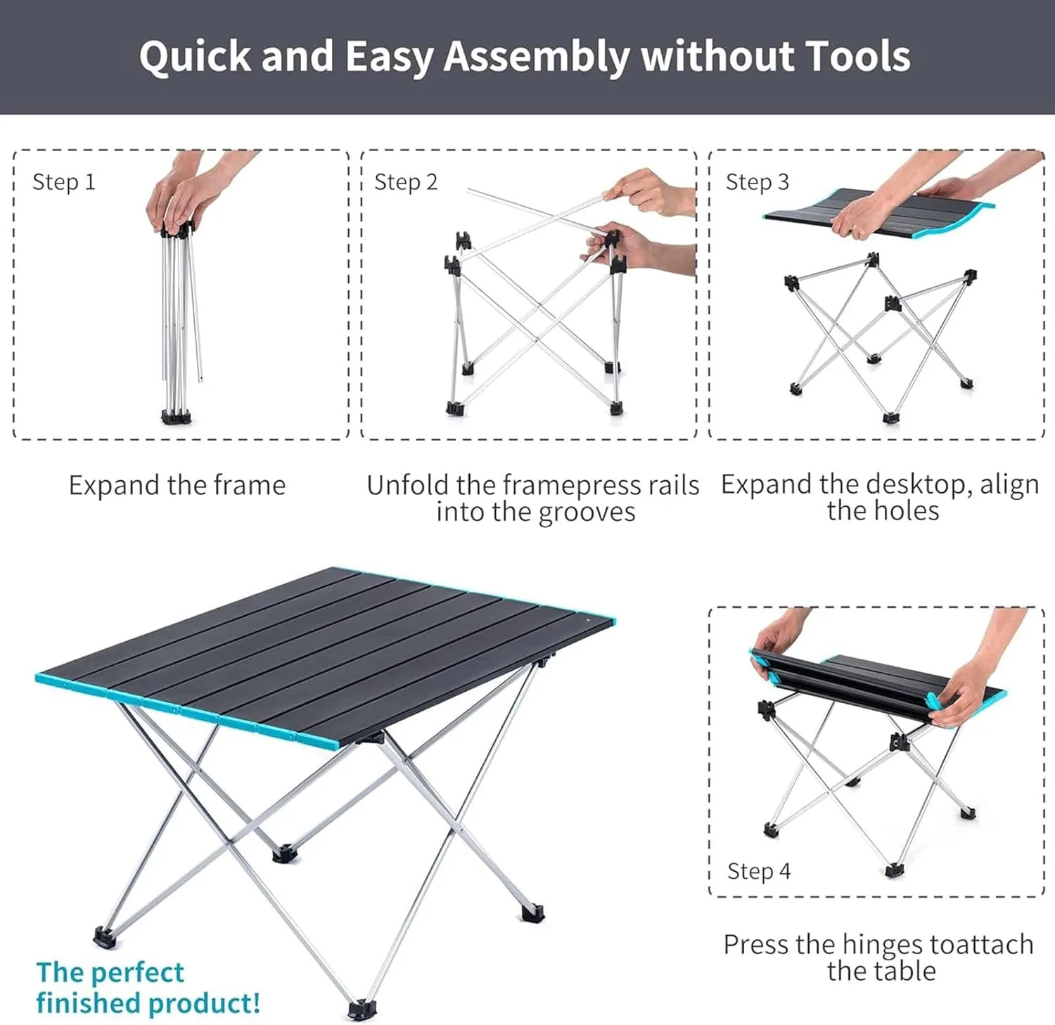 Portable Camping Table with Aluminum Table Top, Ultralight Small Folding Camping Side Table with Carry Bag, Roll Up Dining Table for BBQ, Picnic, Cooking, Beach, Hiking, Fishing