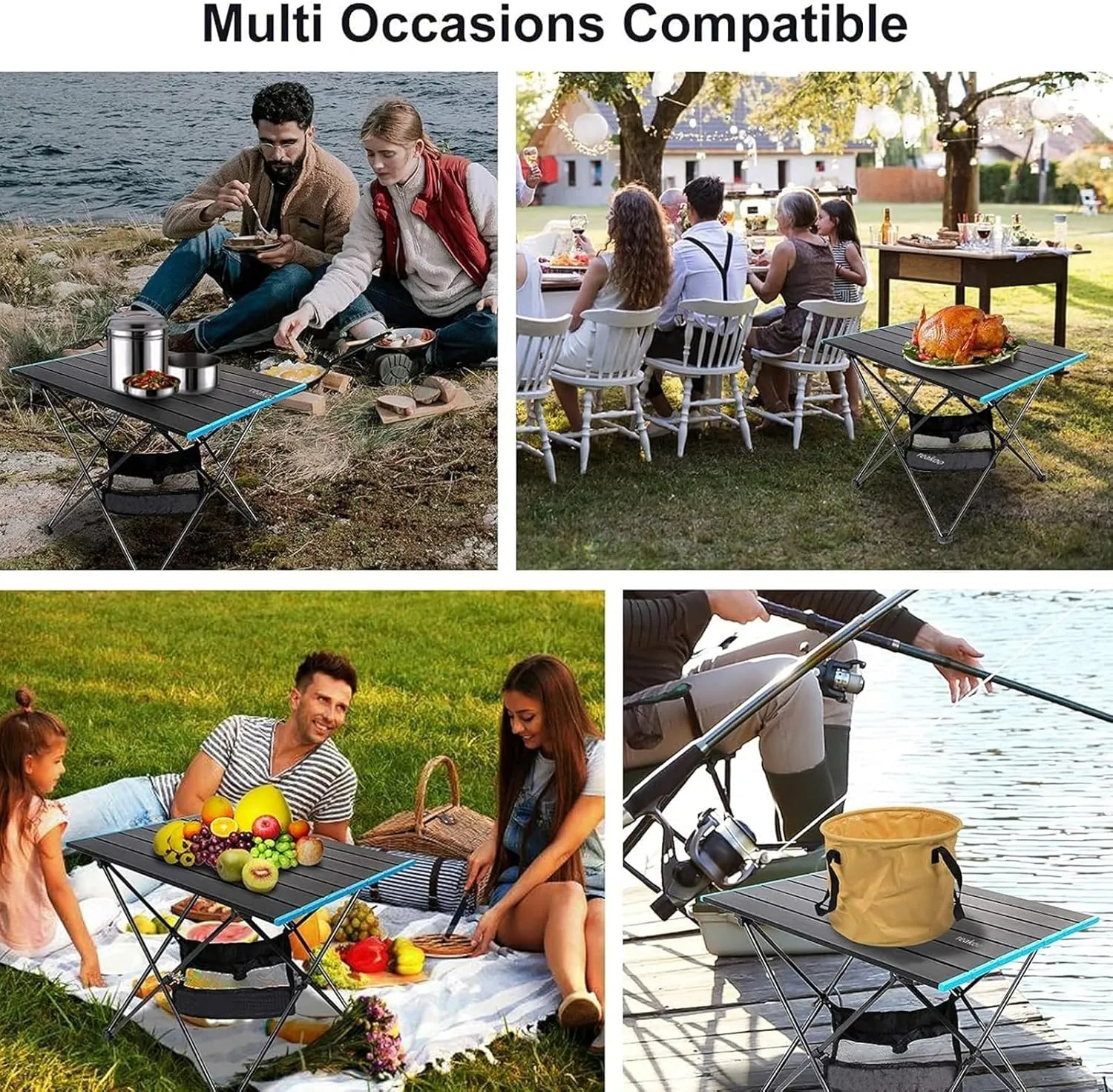 Portable Camping Table with Aluminum Table Top, Ultralight Small Folding Camping Side Table with Carry Bag, Roll Up Dining Table for BBQ, Picnic, Cooking, Beach, Hiking, Fishing