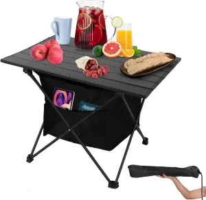Portable Camping Table with Storage Basket & Carrying Bag - Rustproof Aluminum Alloy Roll-Up Table for Indoor, Outdoor, Camping, BBQ, Picnic - Foldable & Durable, Large