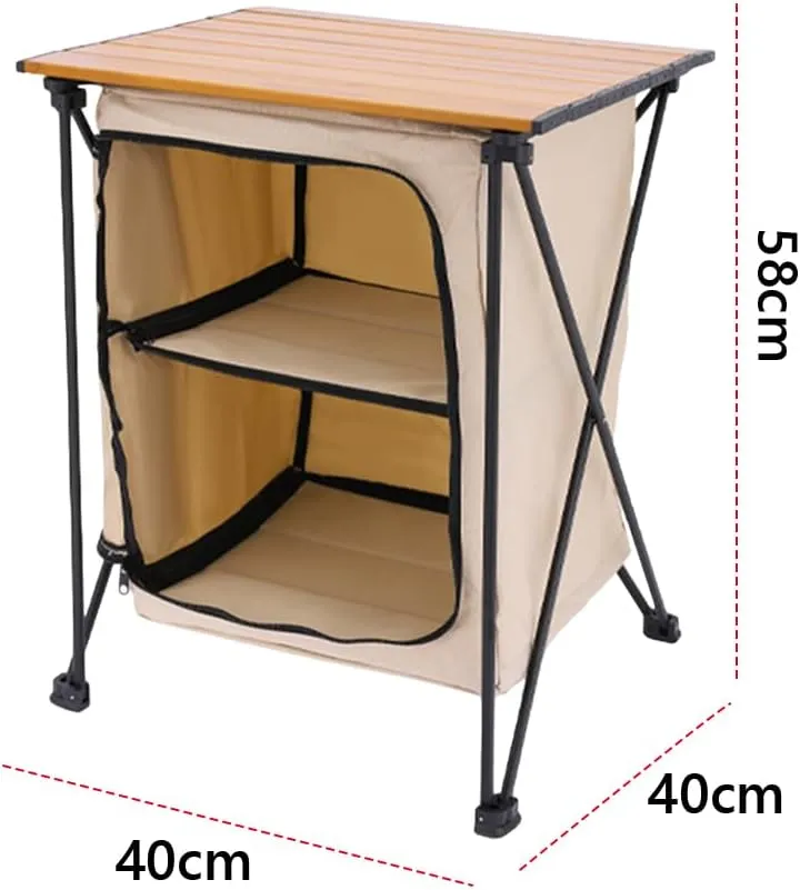Portable Camping Table with Storage Shelf, Heavy Duty Ultralight Foldable Beach Table Quick Set-up Aluminum Camp Table for Hiking Picnic, Grill, Hiking, Fishing, Sand, Camping