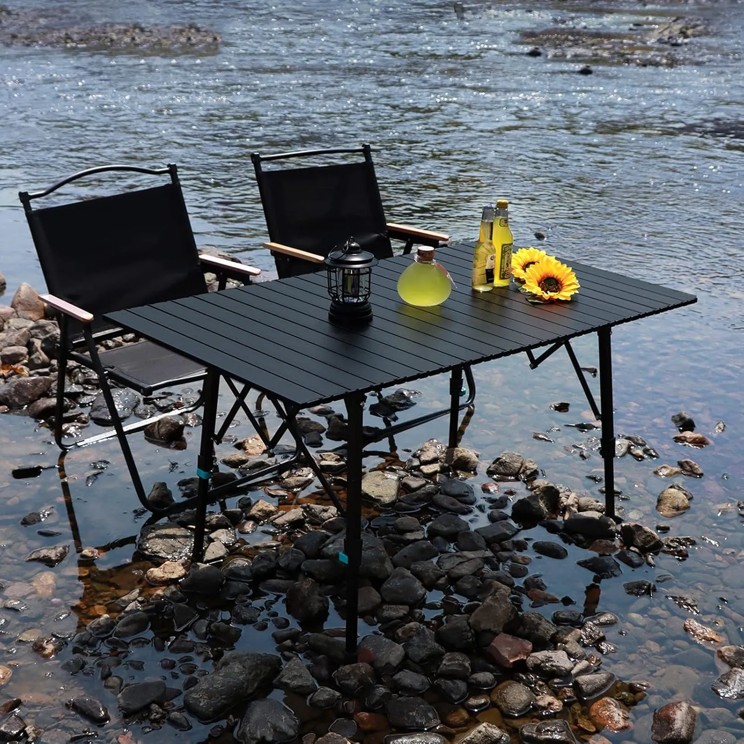 Portable Camping Table,Lightweight Outdoor Folding Table with 2 Adjustable Heights of,Small Compact Picnic Aluminium Table with Carry Bag