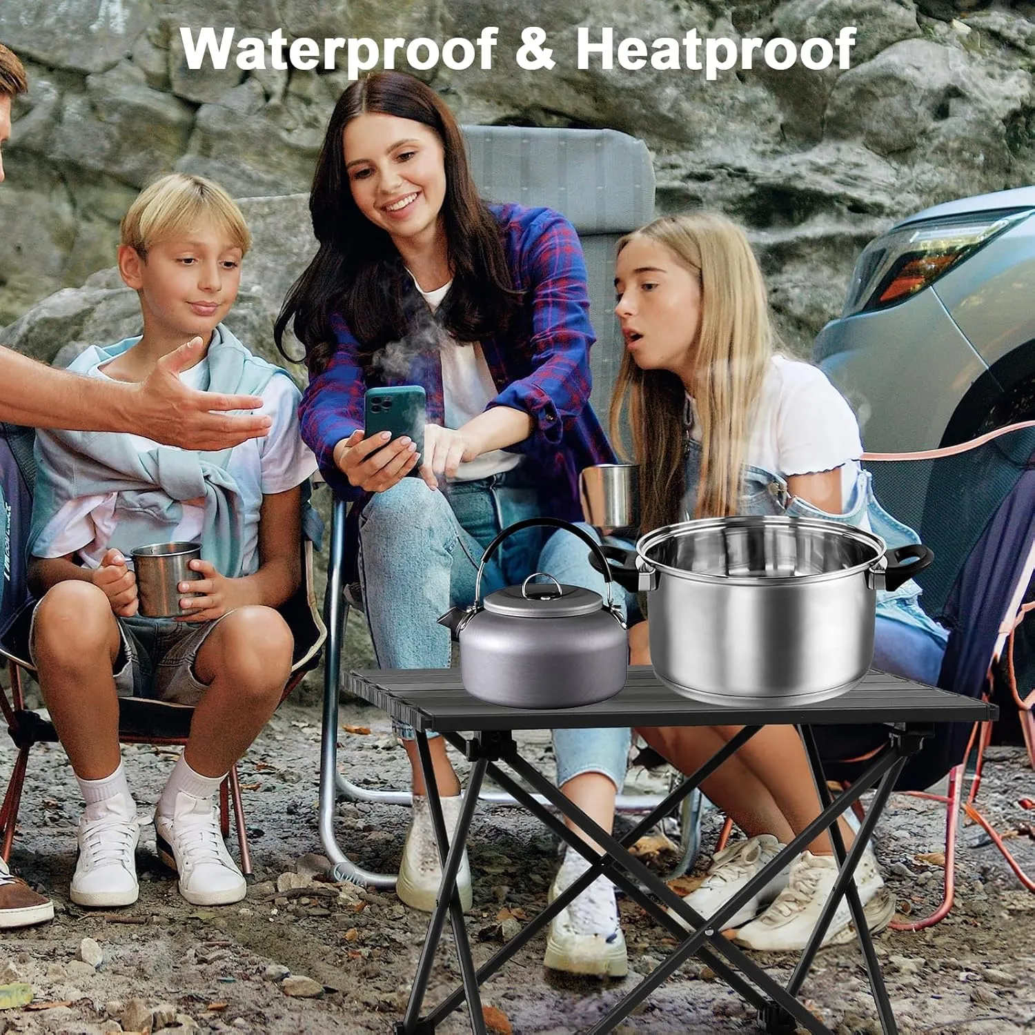 Portable Collapsible Beach Table, Foldable Roll Up Camping Table, Small Lightweight Aluminum Folding Table for Outdoor Camp Tent Festival RV Travel