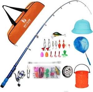 Portable Fishing Spinning Rod and Reel Combo Set Carbon Fiber Fluorescent Rod Tip, with Fishing Lures Line Carrier Bag Kits for Travel Surf 99 (Orange-2, 1.2M/47in/3.9ft)