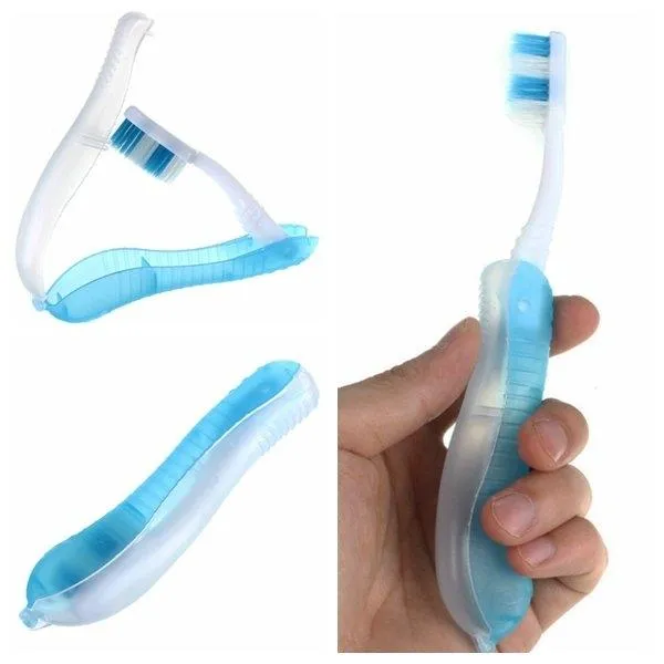 Portable Foldable Toothbrush Travel Hiking Camping Dental Care Light Blue