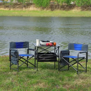 Portable Folding Camping Table and Chair Set, Aluminum Frame, Oxford Cloth Seat with Side Table, Three Color Options（A Table with Two Chairs） (Blue)