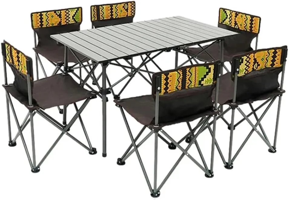 Portable Folding Camping Table and Chair Set for 6 People Waterproof and Foldable BBQ Picnic Table Black Color