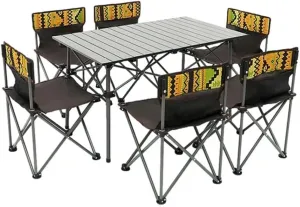 Portable Folding Camping Table and Chair Set for 6 People Waterproof and Foldable BBQ Picnic Table Black Color