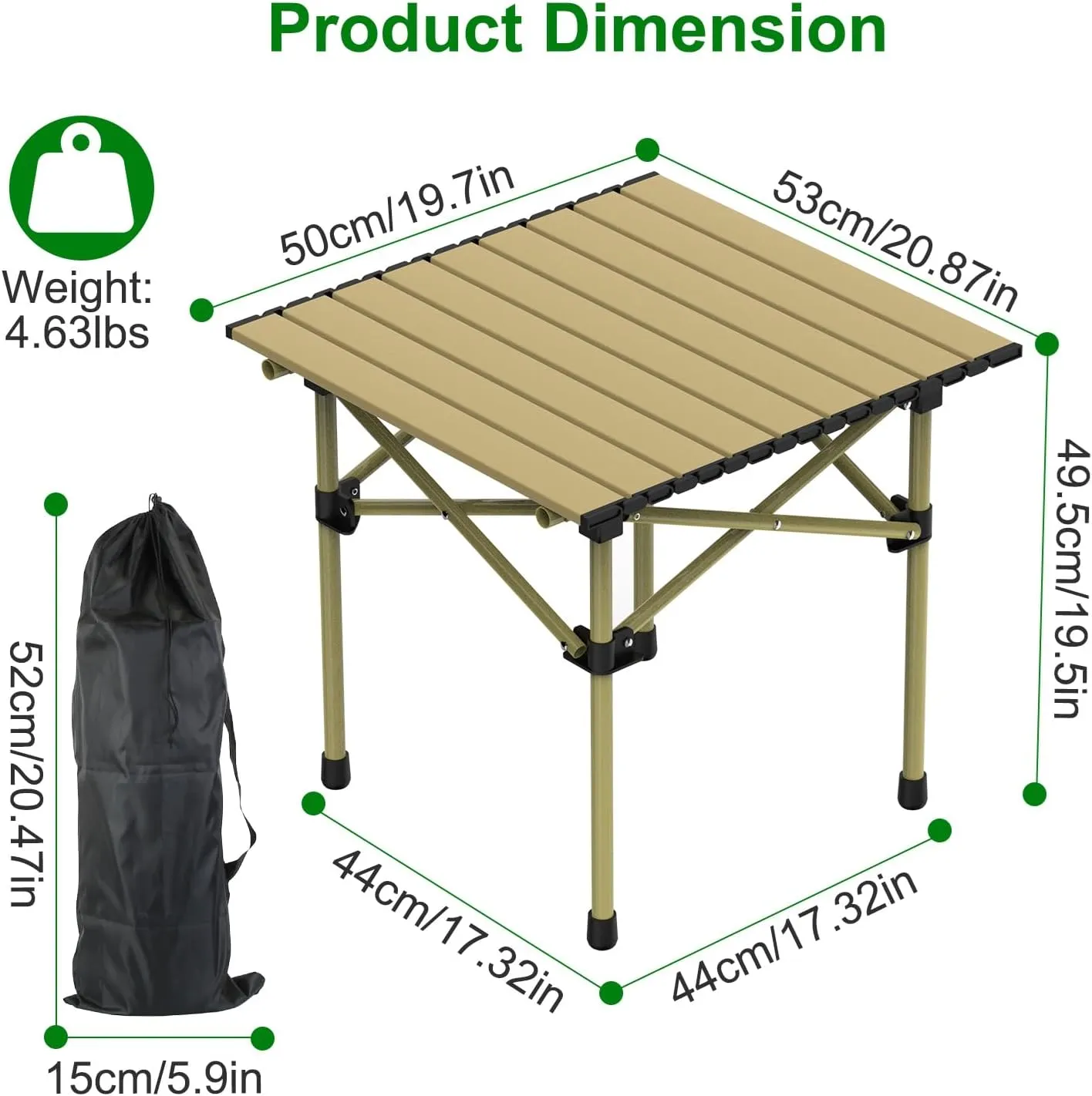 Portable Folding Camping Table, Lightweight Roll-up Outdoor Table with Carry Bag, Collapsible Picnic Table for Camping, Beach, BBQ, Hiking, Foldable & Sturdy Camping Furniture, S Size
