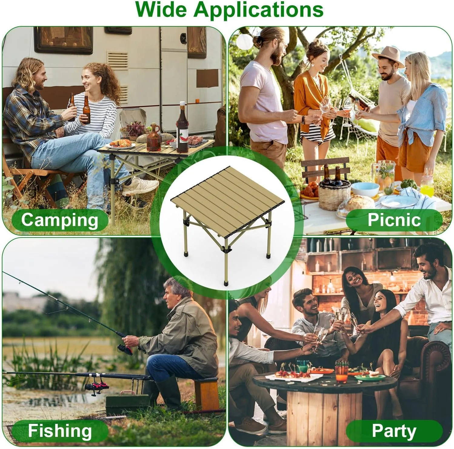 Portable Folding Camping Table, Lightweight Roll-up Outdoor Table with Carry Bag, Collapsible Picnic Table for Camping, Beach, BBQ, Hiking, Foldable & Sturdy Camping Furniture, S Size