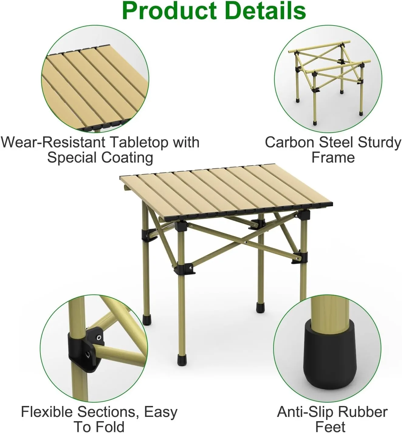 Portable Folding Camping Table, Lightweight Roll-up Outdoor Table with Carry Bag, Collapsible Picnic Table for Camping, Beach, BBQ, Hiking, Foldable & Sturdy Camping Furniture, S Size