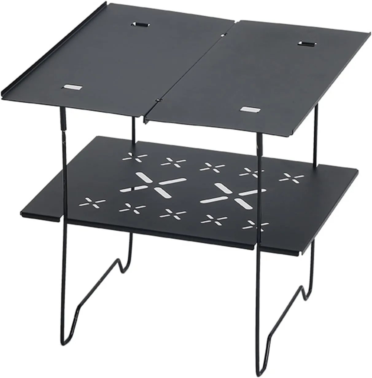 Portable Folding Camping Table with Double Layer and Aluminum Top, Light Weight Outdoor Picnics Desk Folding Camp Table