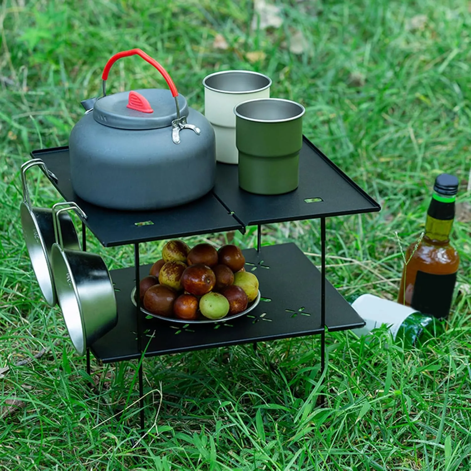 Portable Folding Camping Table with Double Layer and Aluminum Top, Light Weight Outdoor Picnics Desk Folding Camp Table