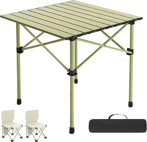 Portable Folding Camping Tables and Chair, Carbon Steel Beach Table with Carry Bag, Camping Essentials for Outdoor Picnic, Camp, Travel (Color : Beige 2 Chairs, Size : 20.8x20x19.6in)
