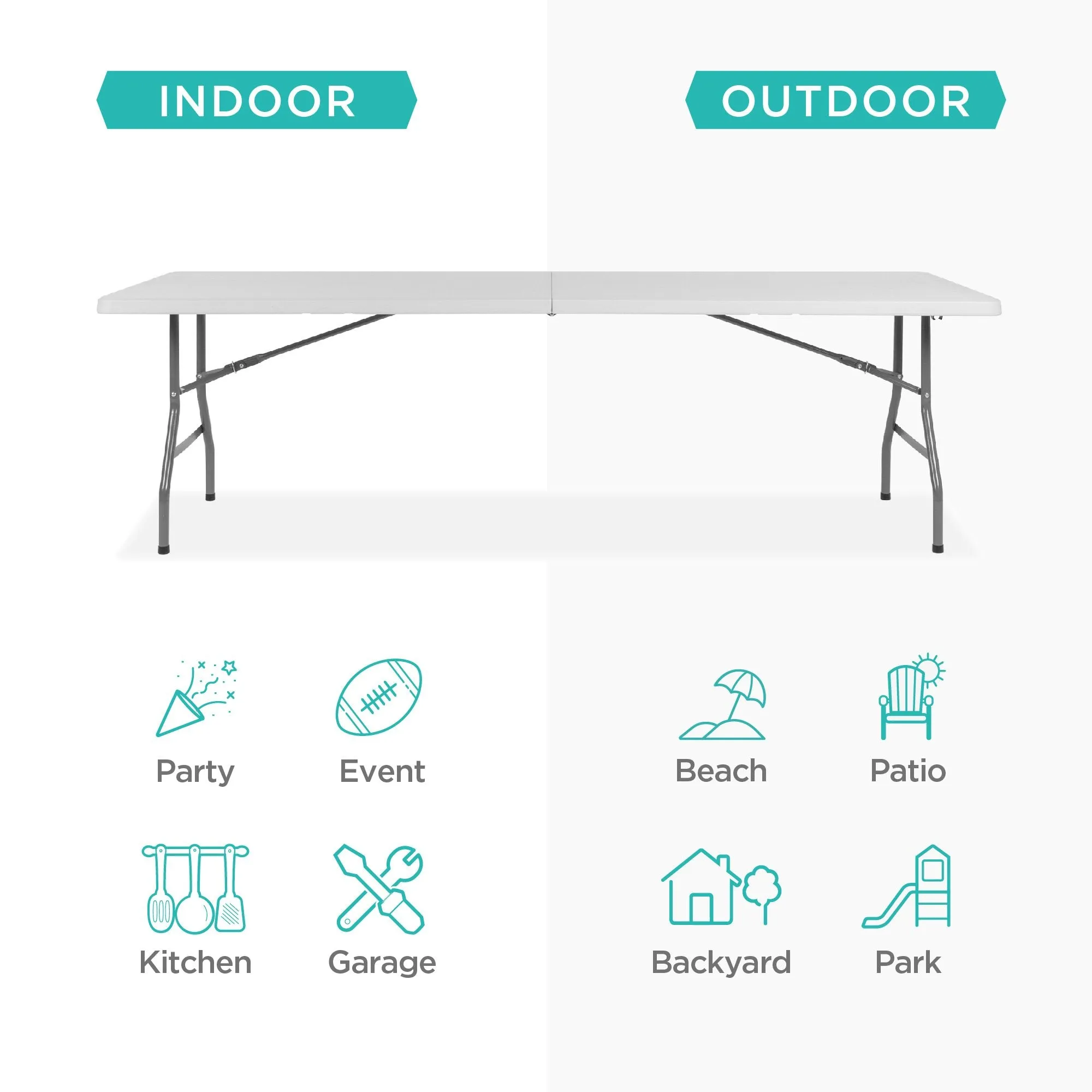 Portable Folding Dining w/ Cutting-edge software Table First-time buyer discount Lock Handle, 8ft Plastic