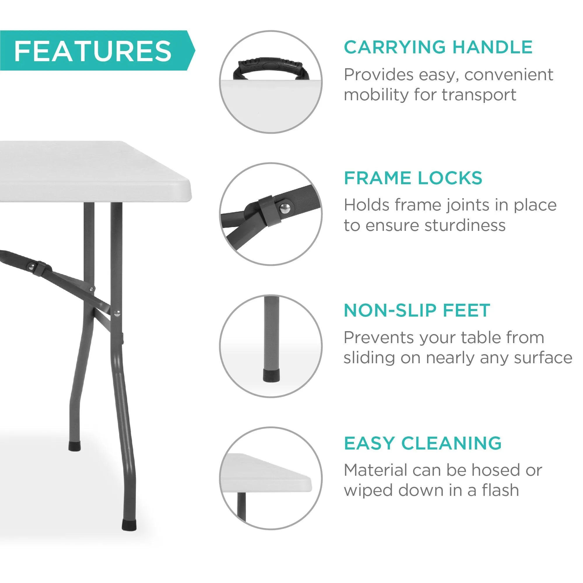Portable Folding Dining w/ Cutting-edge software Table First-time buyer discount Lock Handle, 8ft Plastic