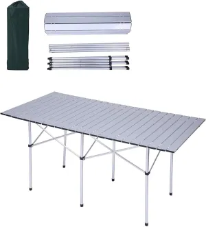 Portable Folding Lightweight Aluminum Camping Picnic Table for 4 6, Compact Roll Top Table with Carry Bag