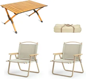 Portable Folding Picnic Table Set of 3 with Aluminum Roll up Backpacking Table Lightweight and Durable for Indoor Outdoor Camping and Lawn Use