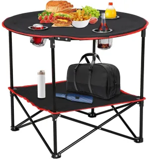 Portable Folding Picnic Table, Travel Folding Table with 4 Mesh Cup Holder & Carry Bag, Ultra Compact Outdoor Camping Table for BBQ Grill Fishing Beach Hiking