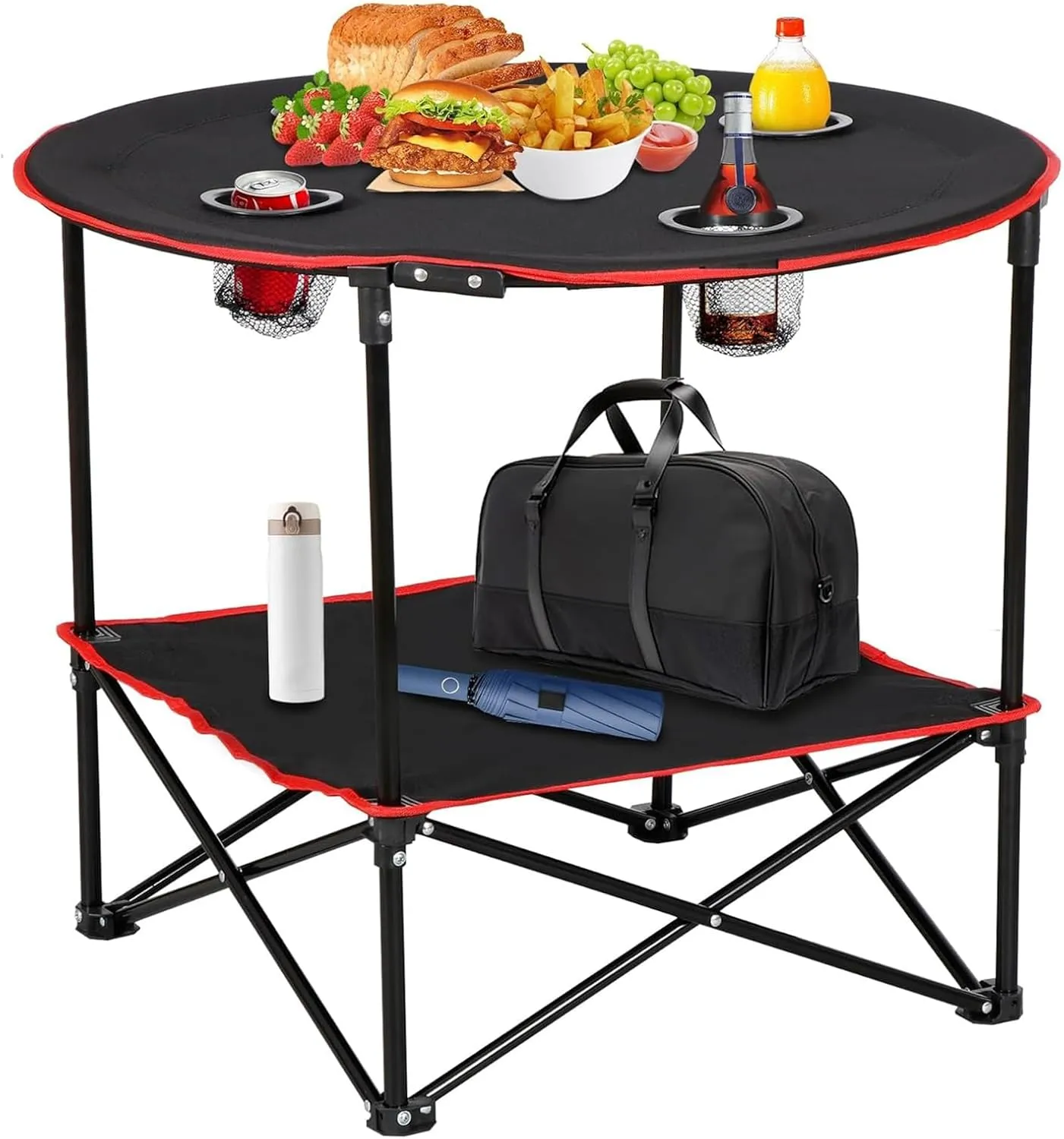 Portable Folding Picnic Table, Travel Folding Table with 4 Mesh Cup Holder & Carry Bag, Ultra Compact Outdoor Camping Table for BBQ Grill Fishing Beach Hiking