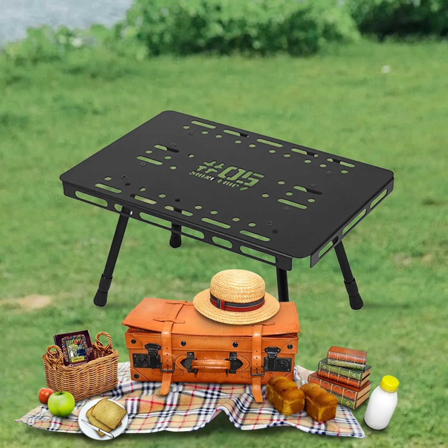 Portable Folding Table Adjustable Aluminum Alloy Table Multifunctional Aluminum Box Bottom Table for Camping Picnic Backpacks (L)