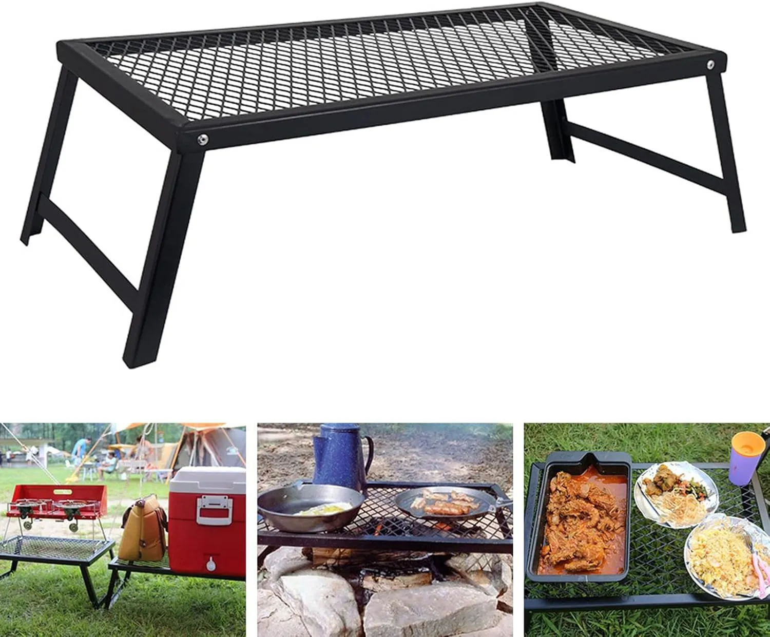 Portable Folding Table，Camping Table, Portable Table, Small Folding Table, Small Picnic Table, Foldable Table, Height-Adjustable Table Net, Suitable for Outdoor, Camping, Picnic/Black/55*30*1