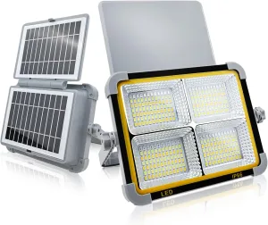 Portable LED Work Solar Light, Waterproof Battery Powered 12000mAH 2 Solar Panel Rechargeable, 10000LM 340leds Super Bright Light Outdoor Camping Fishing Emergency Worklight Car Repair